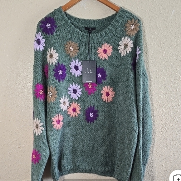 Joh Savita Floral Crochet Knit Sweater - Green - Picture 8 of 8